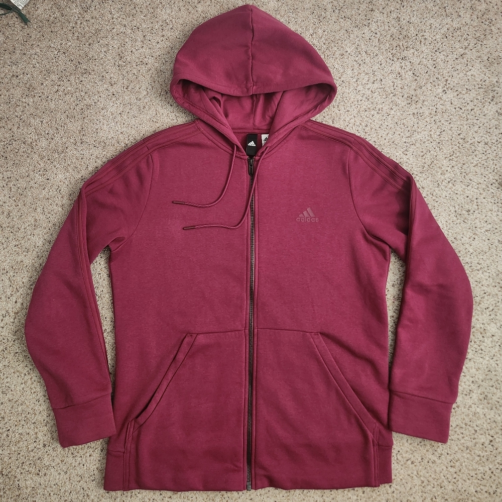 Adidas Burgundy Zip Up Hoodie Jacket Size Large